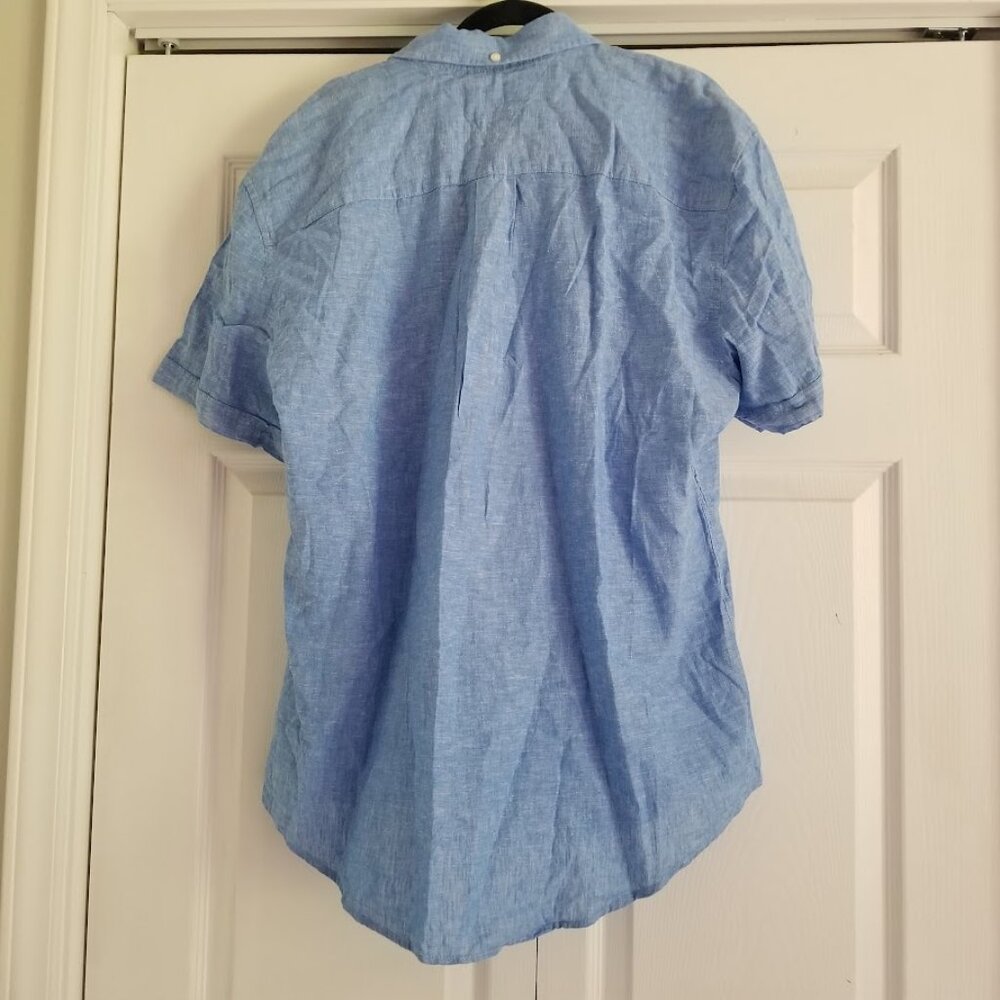 Tommy Hilfiger Men's Shirt X-Large Blue Linen Cotton Custom Fit Button Down Logo - Picture 2 of 4